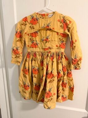 Morley Girls' Mustard Yellow Floral Dress with Orange Poppies
